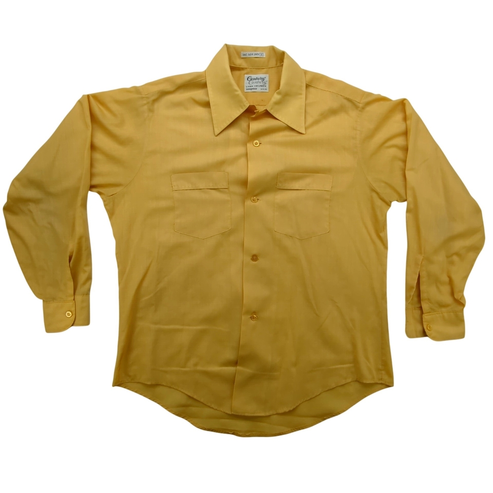 Vintage Century by Van Heusen Shirt Mens Medium 15-15.5 Vanopress Yellow 70s USA